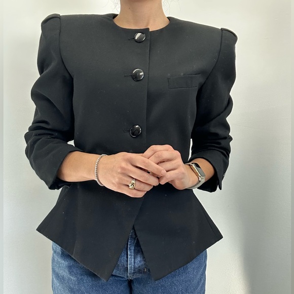 Vintage 80’s Black Fit & Flare Blazer Peplum Structured Shoulders Size S/M - Picture 8 of 12